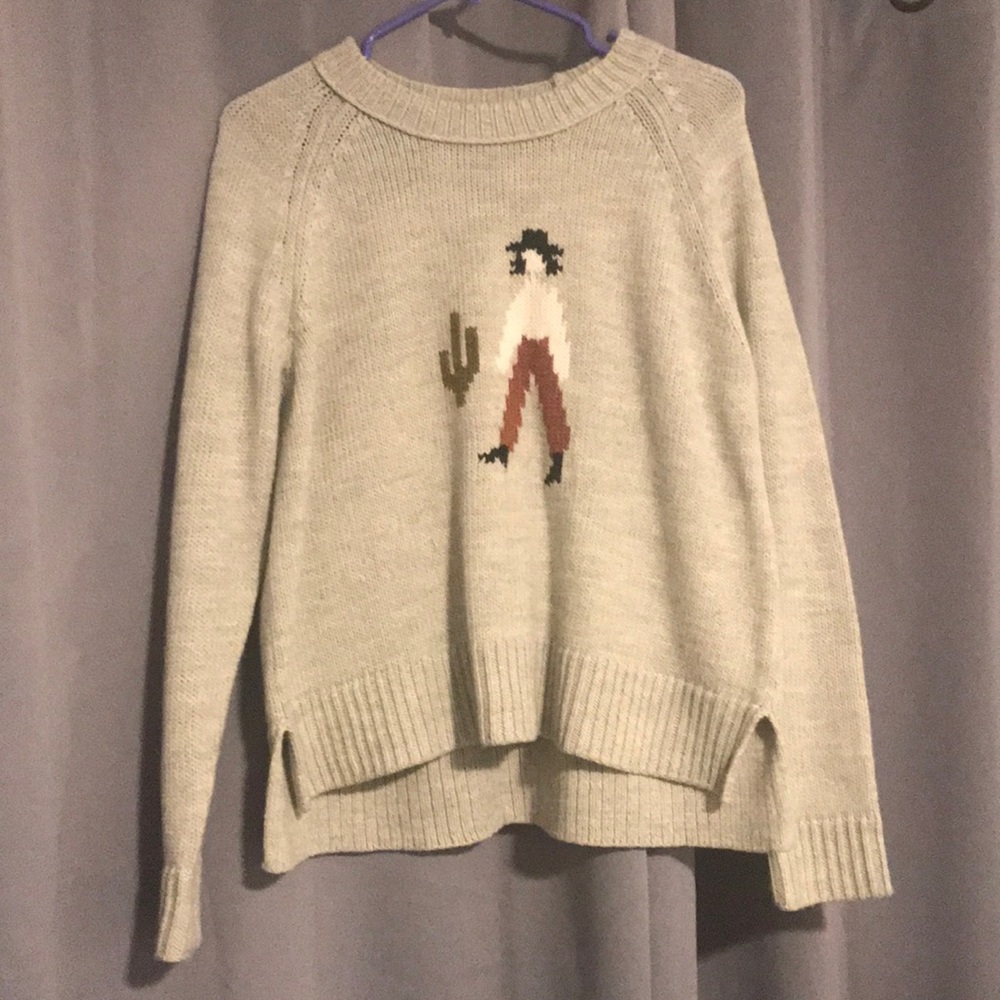 Madewell Gray Sweater with Cactus Design